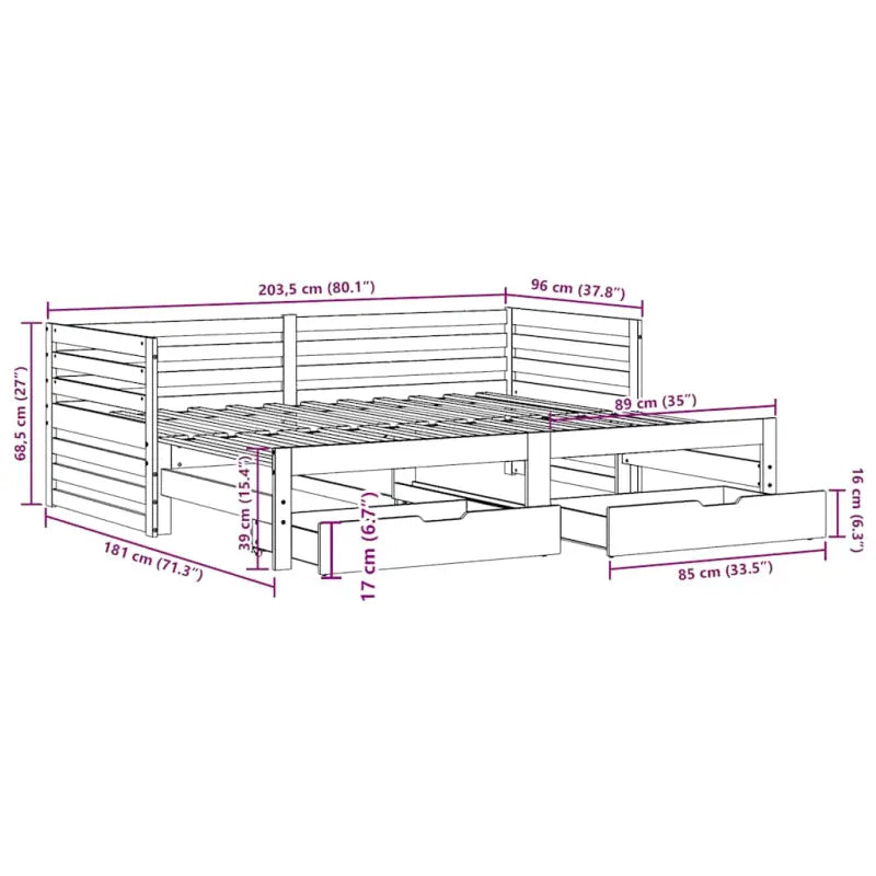 2-in-1 Slaapbank met onderschuifbed van massief grenenhout - Bedden & bedframes
