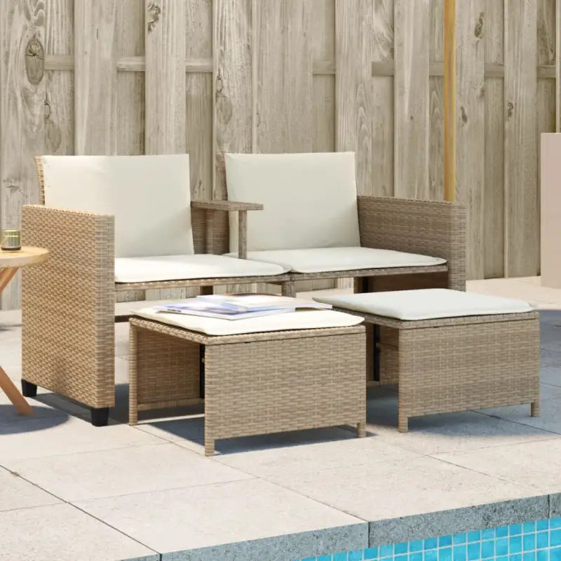 2-zits tuinbank met wasbare hoes en gepoedercoat staal•afmetingen - beige en crèmekleurig - Tuinsets