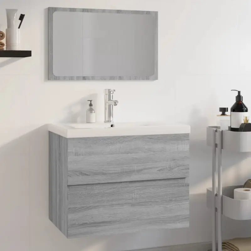 Badekamermeubelset met bewerkt hout en perfecte pasvorm - Grijs sonoma / 60 x 38.5 x 45 cm / met kraan