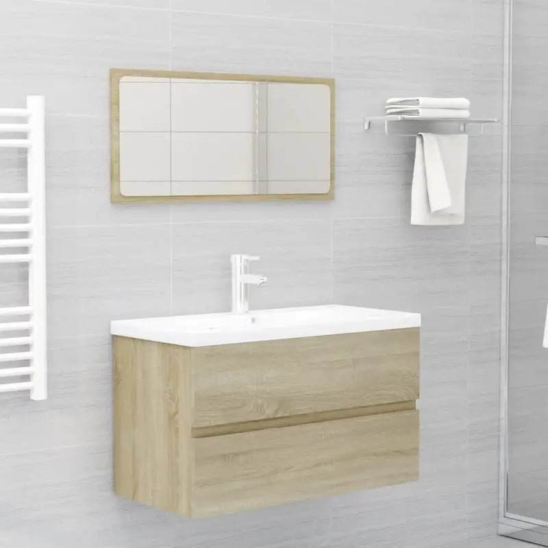 Badekamermeubelset met bewerkt hout en perfecte pasvorm - Sonoma eiken / 80 x 38.5 x 45 cm / met kraan