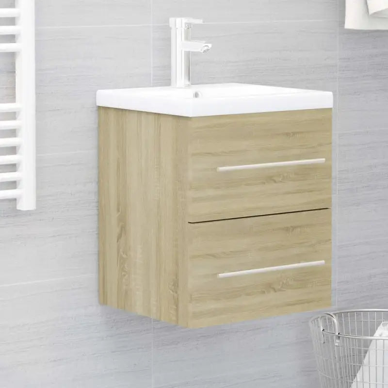 Badezimmermeubelset met stevige bewerkt hout gootsteenkast - Sonoma eiken / 41 x 38.5 x 48 cm - Badkamermeubelsets