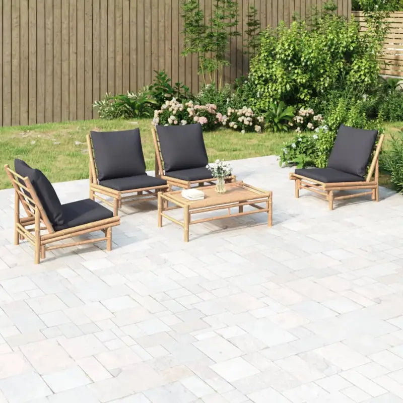 Bamboe tuinsets met natuurlijke afwerking en handige afmetingen - Donkergrijs / 4x stoel + tafel - Tuinsets