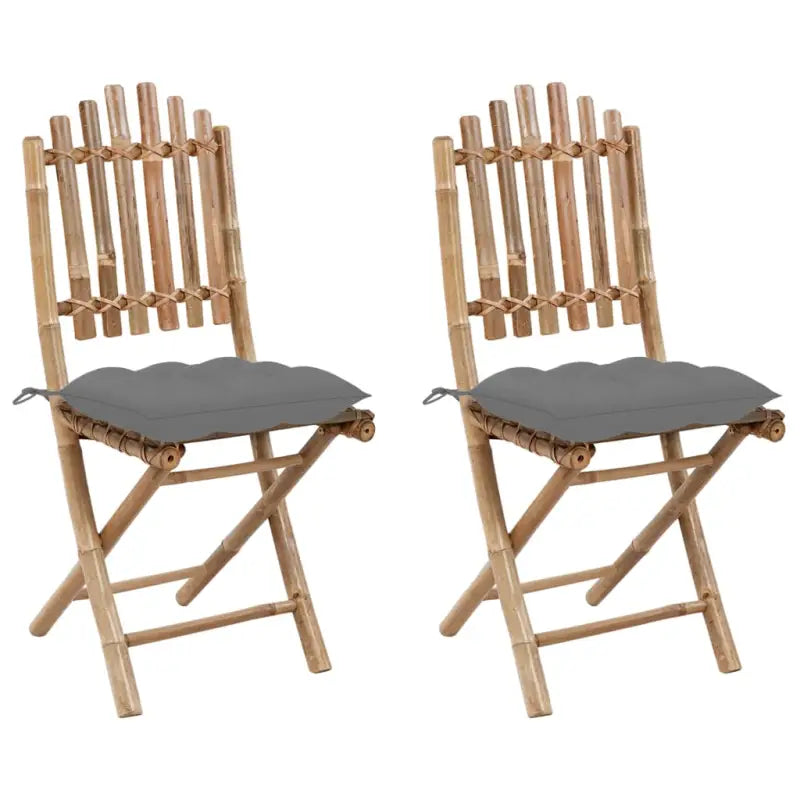 Bamboe tuinstoelen set met touwtjes voor buiten eten - Grijs / 2 / 40 x 40 x 7 cm - Tuinstoelen