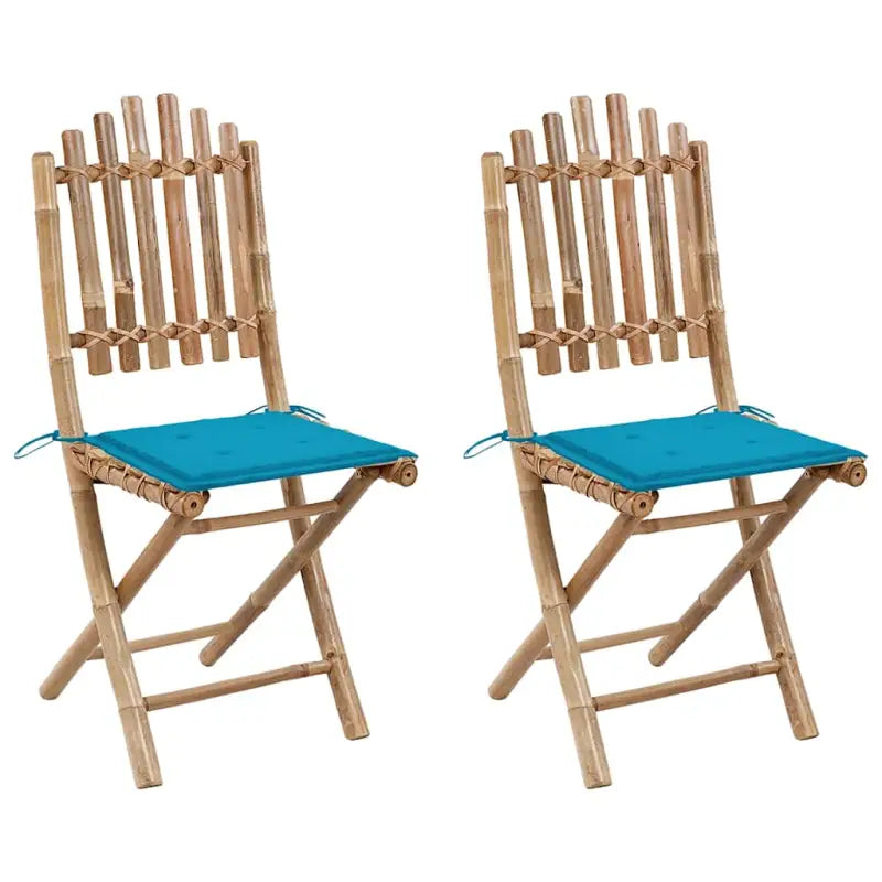 Bamboe tuinstoelen set met touwtjes voor buiten eten - koningsblauw / 2 / 40 x 40 x 4 cm - Tuinstoelen