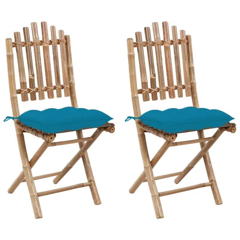 Bamboe tuinstoelen set met touwtjes voor buiten eten - lichtblauw / 2 / 40 x 40 x 7 cm - Tuinstoelen