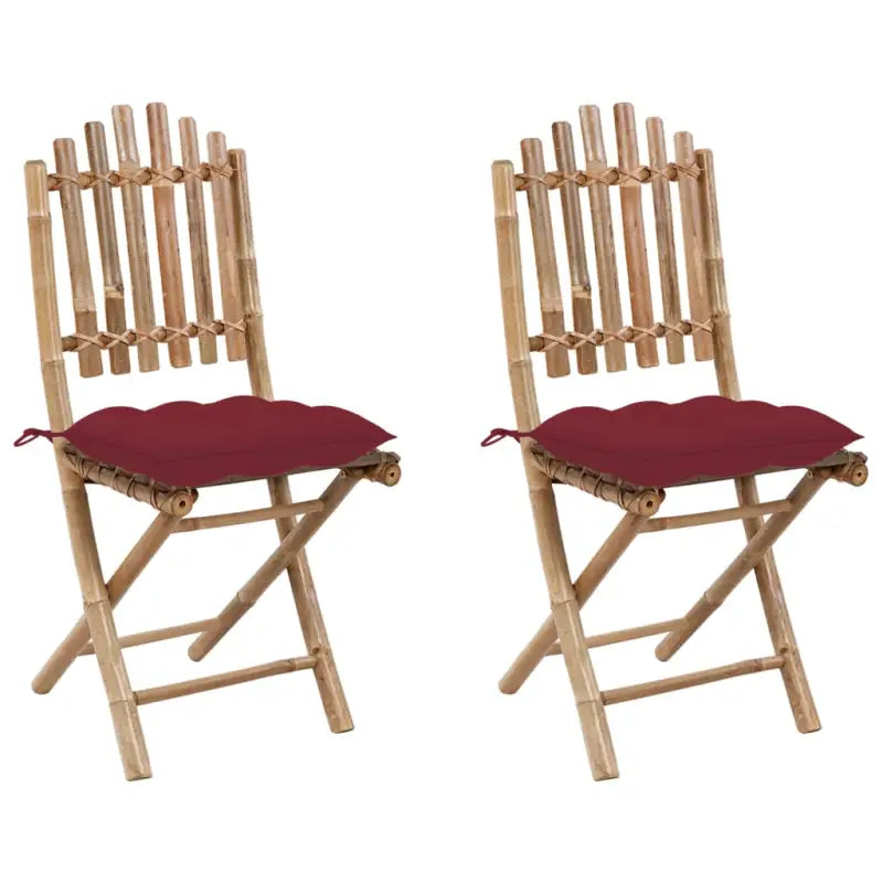 Bamboe tuinstoelen set met touwtjes voor buiten eten - Wijnrood / 2 / 40 x 40 x 7 cm - Tuinstoelen