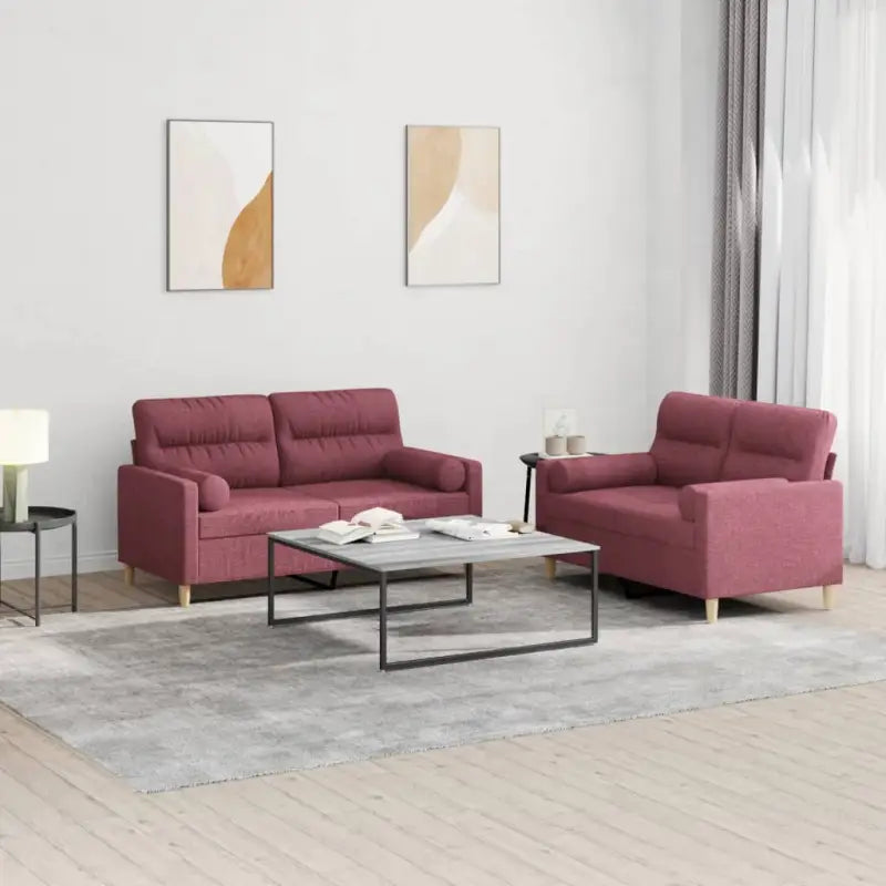 Banken Loungeset met elegante uitstraling en comfortabele zithoek - Wijnrood / met kussens - Banken