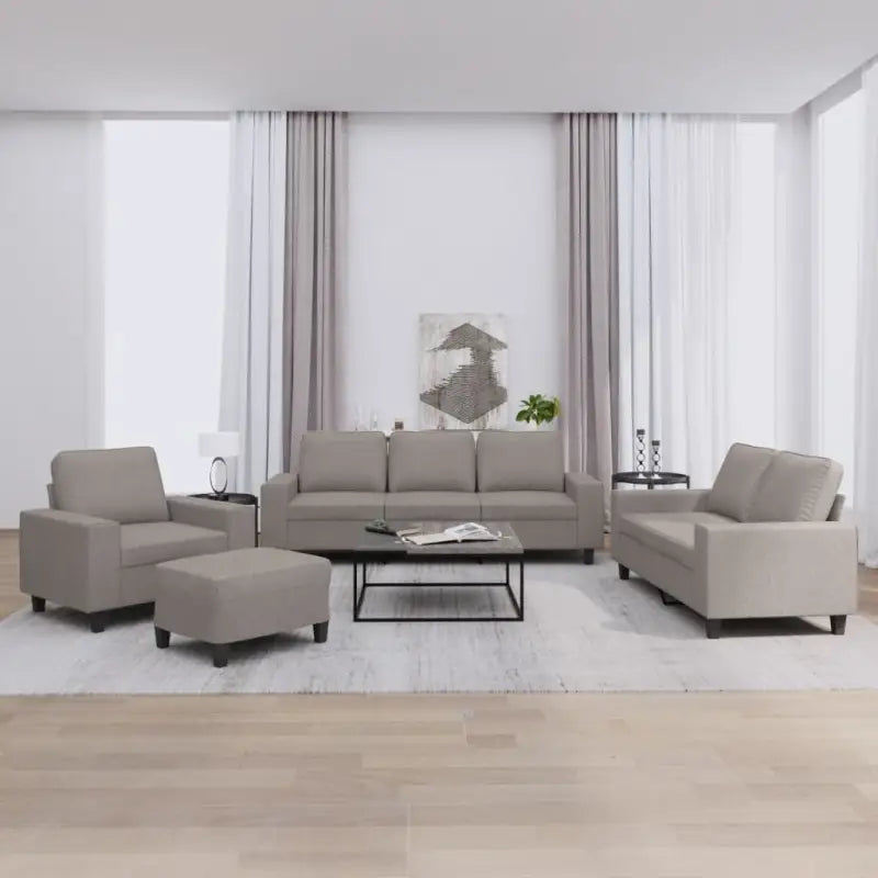 Banken loungeset met mooie totale afmetingen en duurzame stof - Taupe / met kussens en voetenbankje - Banken