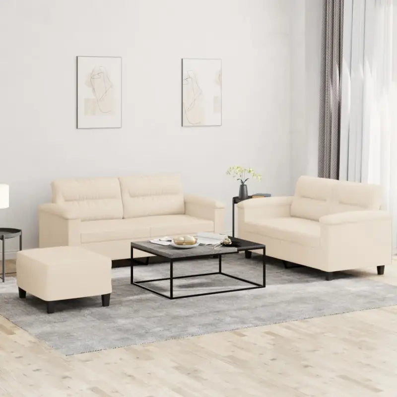 Banken loungeset met uitstekende keuze en comfortabele materiaal vulling - Beige / Met voetenbank - Banken