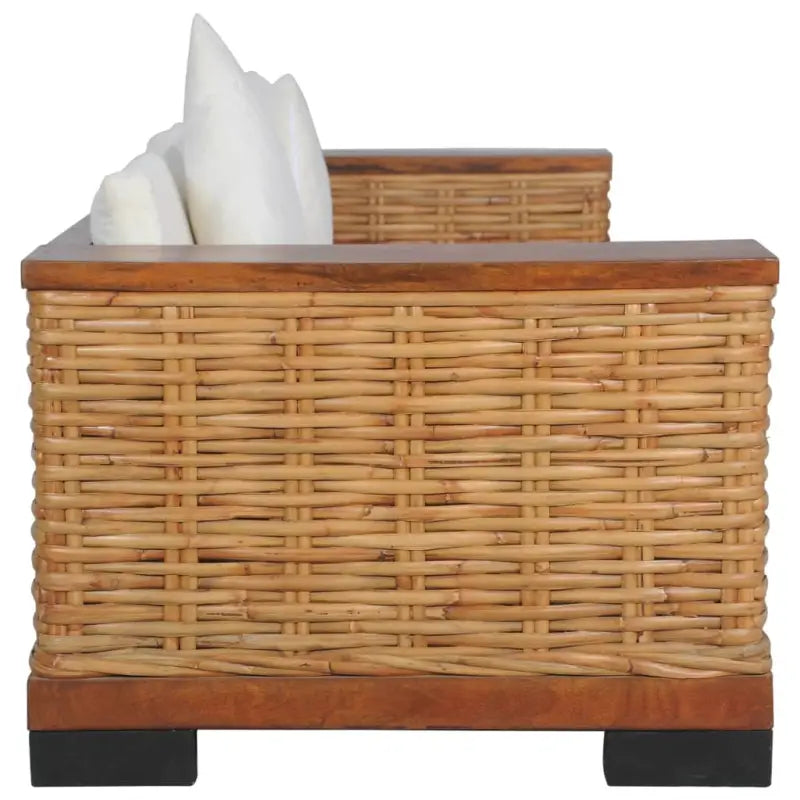 Banken set met natuurlijk rattan en breedte zitting voor binnengebruik - 1-zitter + 3-zitter - Banken