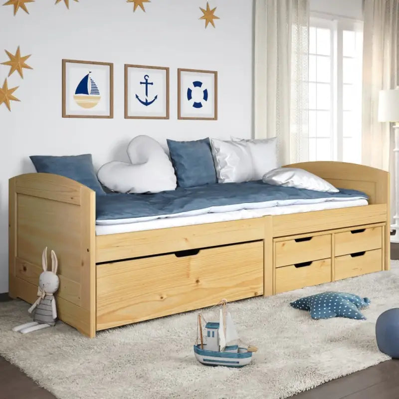 Bed met massief grenenhout en kleine lade voor slaap- en woonkamer - Bruin - Bedden & bedframes