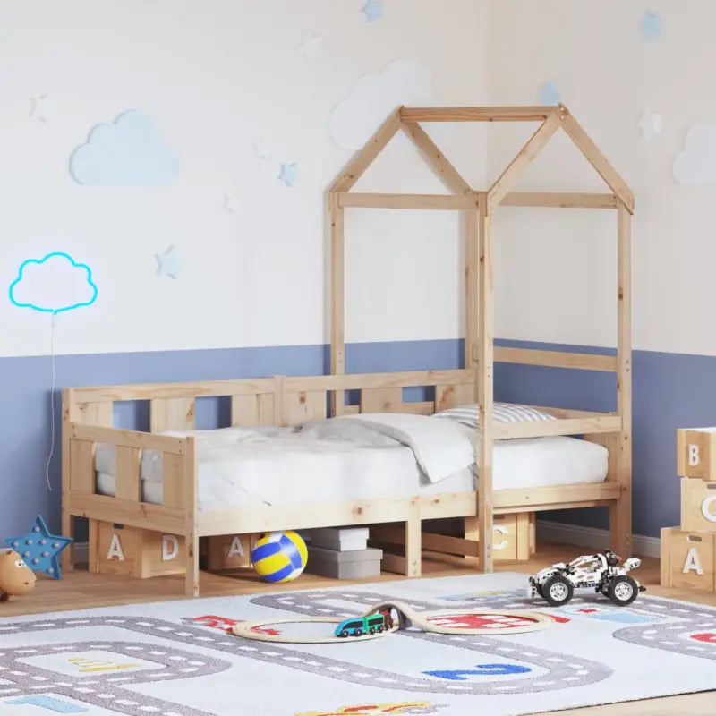 Bed met massief grenenhout en open zijdeur voor slaap of woonkamer - Naturel / 90 x 200 cm - Bedden & bedframes