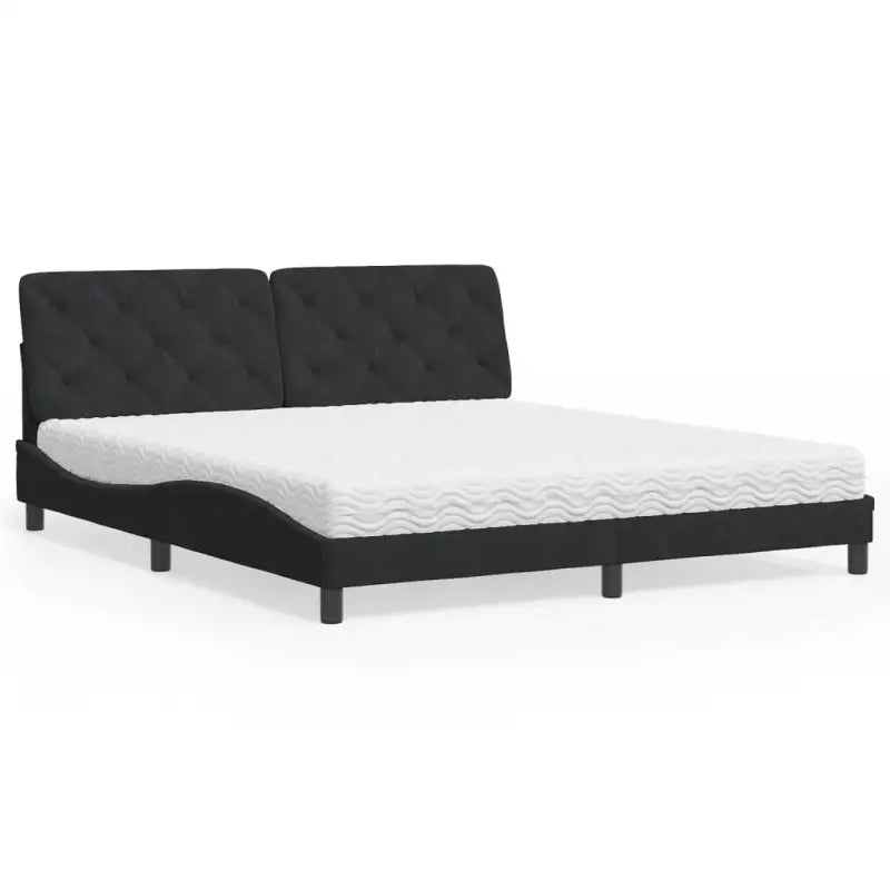 Bed met multiplex lattenbodem en 22d PU-schuim in blauw materiaal - Zwart / 180 x 200 cm - Bedden & bedframes