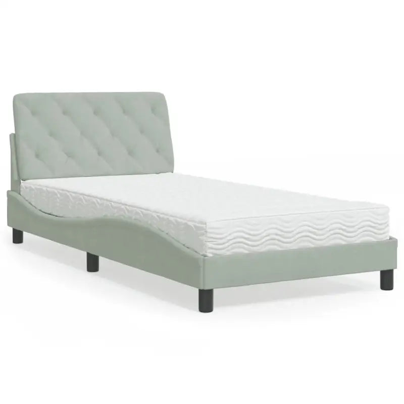 Bed met multiplex lattenbodem en 22d PU-schuim in blauw materiaal - Lichtgrijs / 100 x 200 cm - Bedden & bedframes