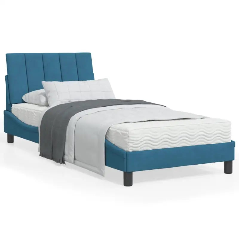 Bed met multiplex lattenbodem en 22d PU-schuim in blauw materiaal - Blauw / 90 x 200 cm - Bedden & bedframes