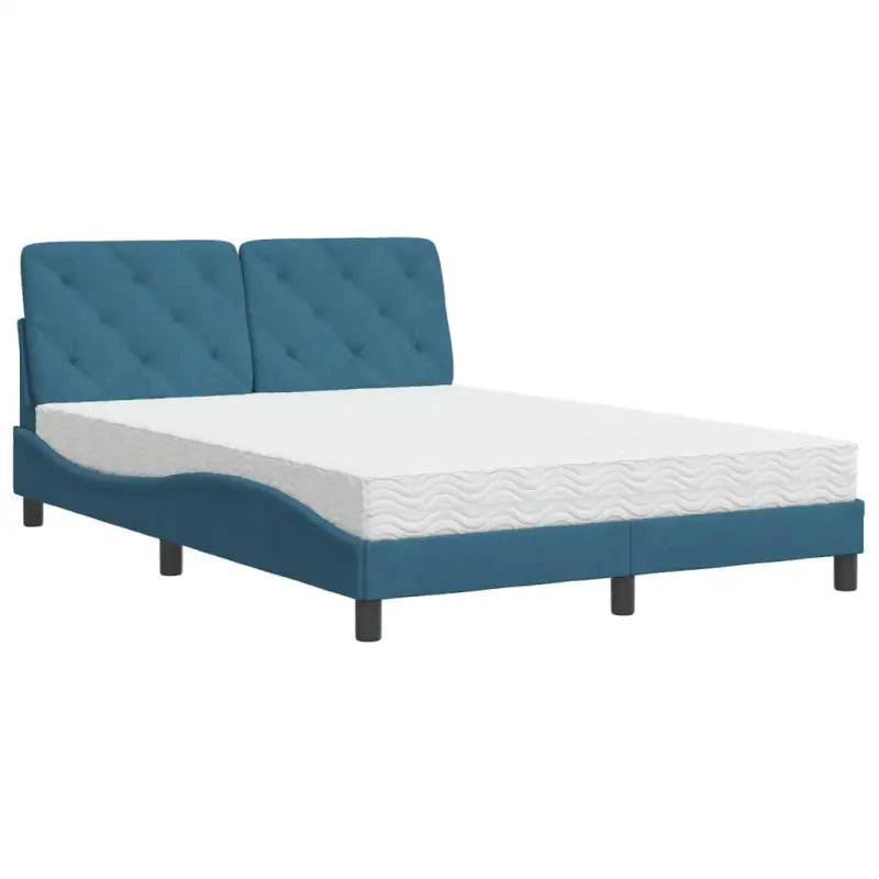 Bed met multiplex lattenbodem en 22d PU-schuim in blauw materiaal - Bedden & bedframes