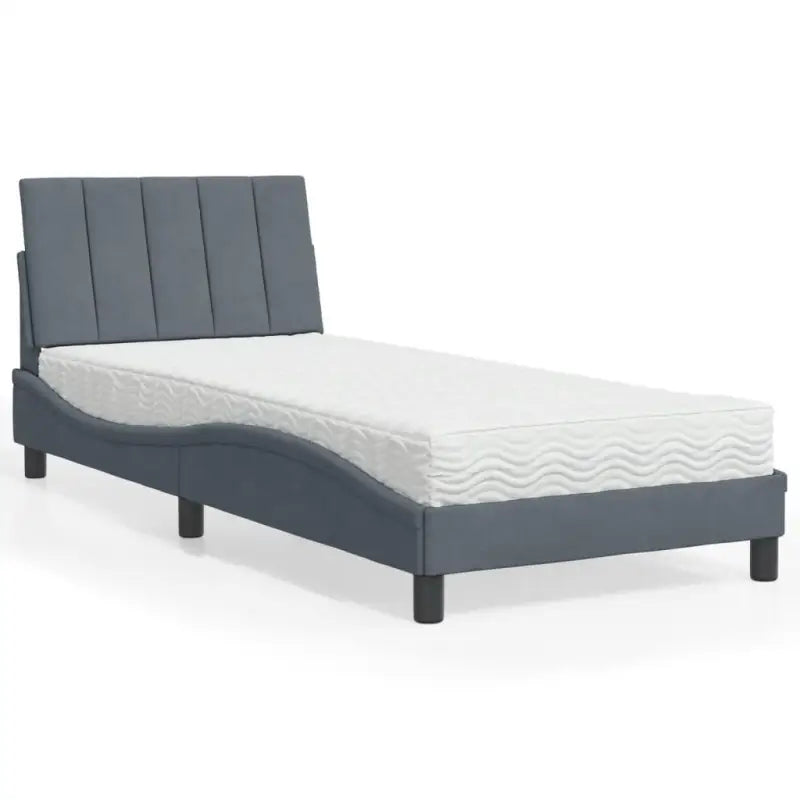 Bed met multiplex lattenbodem en 22d PU-schuim in blauw materiaal - Donkergrijs / 90 x 190 cm - Bedden & bedframes