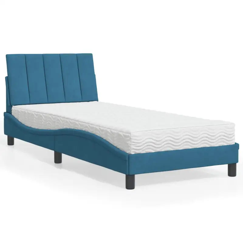 Bed met multiplex lattenbodem en 22d PU-schuim in blauw materiaal - Blauw / 90 x 190 cm - Bedden & bedframes