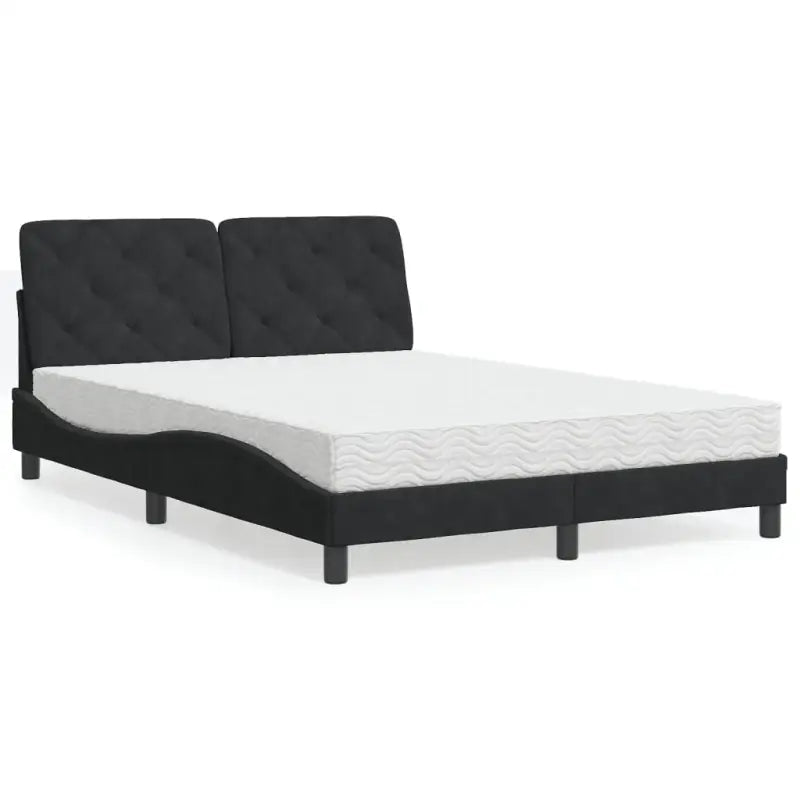 Bed met multiplex lattenbodem en 22d PU-schuim in blauw materiaal - Zwart / 140 x 190 cm - Bedden & bedframes
