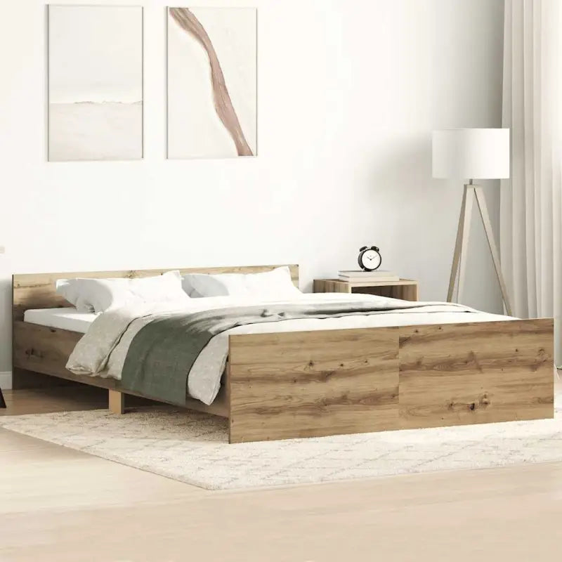 Bedframe in Grijs Sonoma voor een stevige en stabiele nachtrust - artisanaal eikenkleurig / 120 x 200 cm - Bedden &