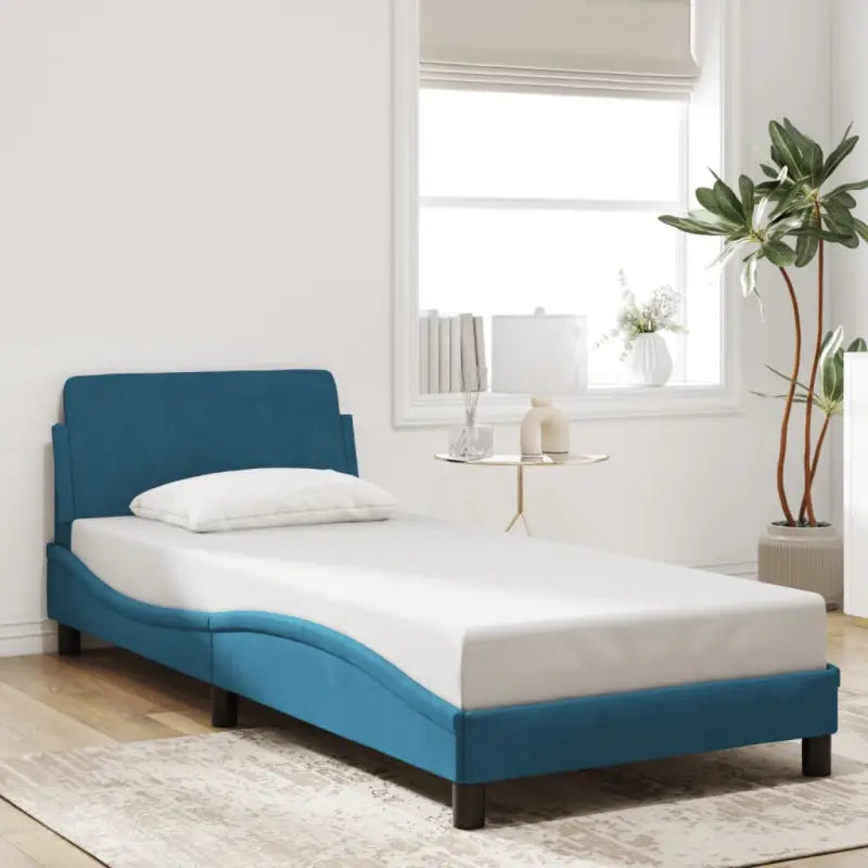 Bedframe met hoofdeinde en multiplex lattenbodem in zacht fluweel - Blauw / 80 x 200 cm - Bedden & bedframes