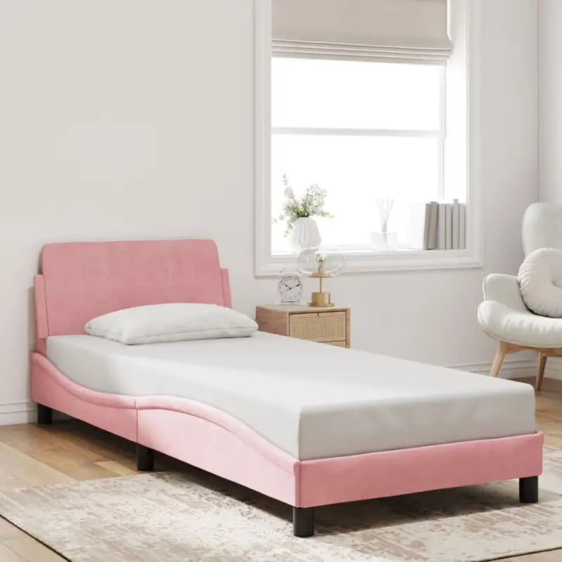 Bedframe met hoofdeinde en multiplex lattenbodem in zacht fluweel - Roze / 90 x 190 cm - Bedden & bedframes
