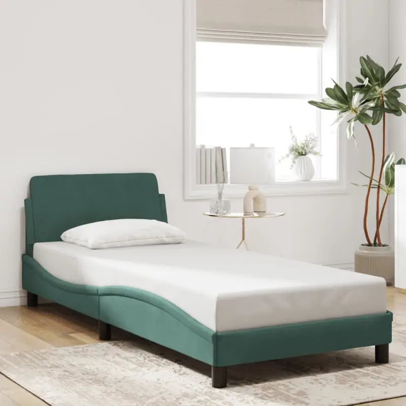 Bedframe met hoofdeinde en multiplex lattenbodem in zacht fluweel - Donkergroen / 90 x 190 cm - Bedden & bedframes
