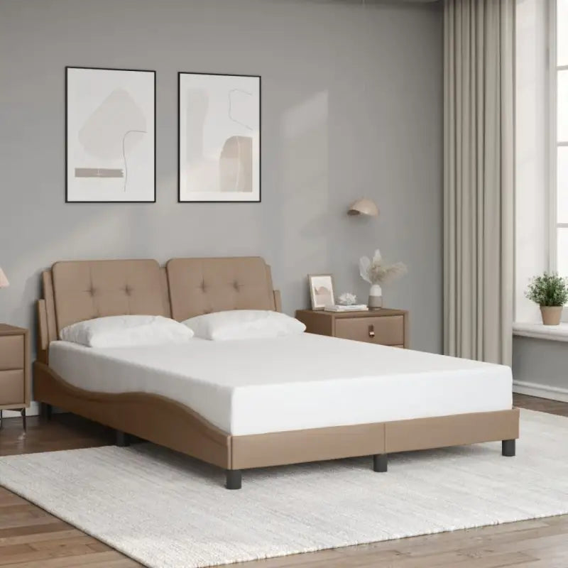 Bedframe met hoofdeinde in grijs materiaal en multiplex lattenbodem - Cappuccino / 120 x 200 cm - Bedden & bedframes