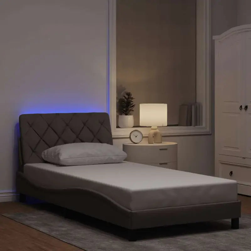 Bedframe met LED-verlichting en ademend vermogen in zwart materiaal - Taupe / 100 x 200 cm - Bedden & bedframes