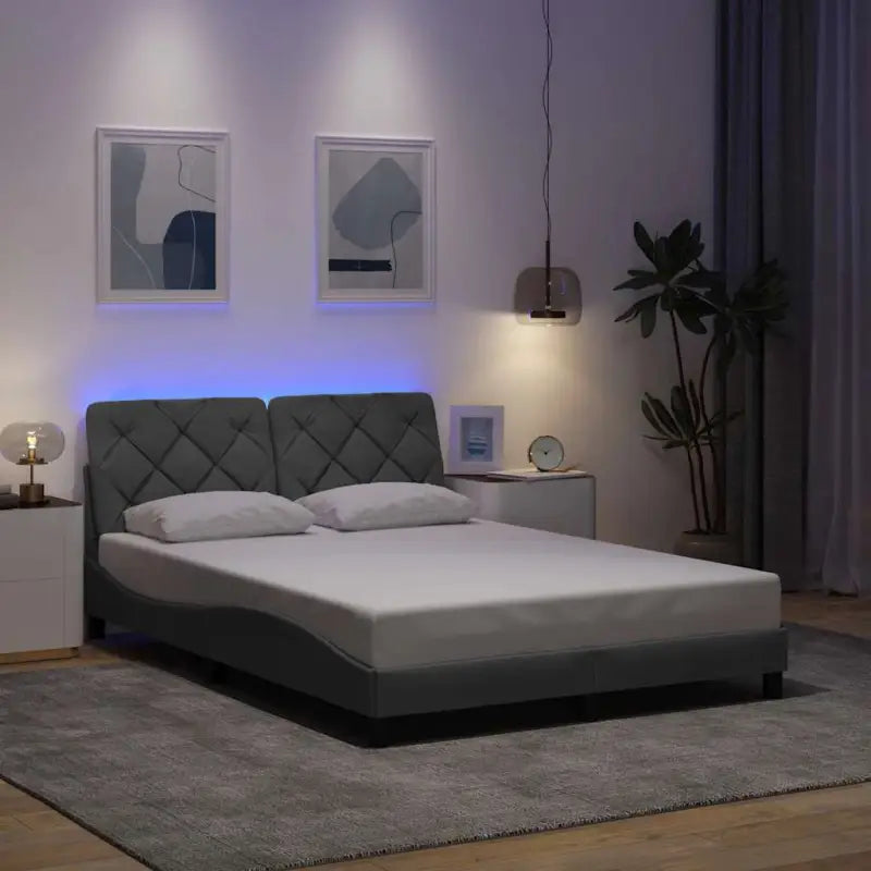 Bedframe met LED-verlichting en ademend vermogen in zwart materiaal - Lichtgrijs / 140 x 200 cm - Bedden & bedframes