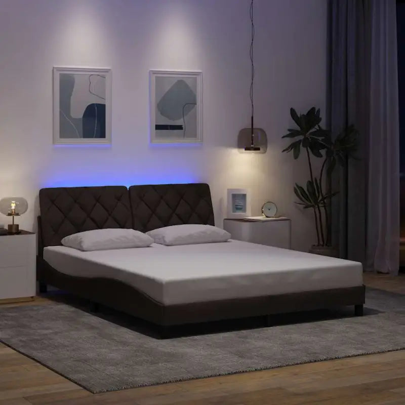Bedframe met LED-verlichting en ademend vermogen in zwart materiaal - Donkerbruin / 160 x 200 cm - Bedden & bedframes