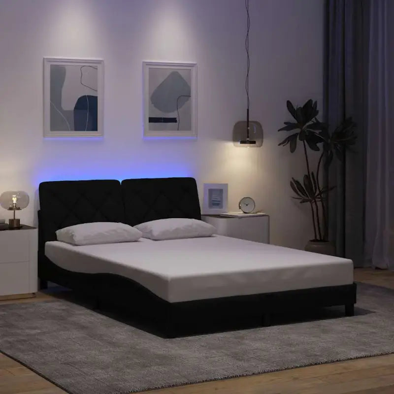 Bedframe met LED-verlichting en ademend vermogen in zwart materiaal - Zwart / 140 x 200 cm - Bedden & bedframes