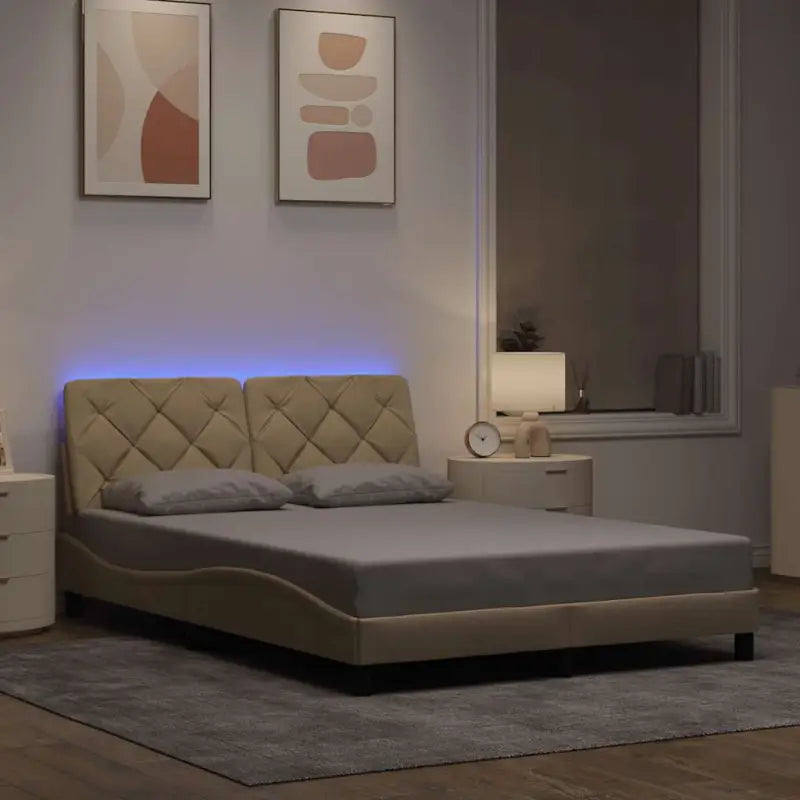 Bedframe met LED-verlichting en ademend vermogen in zwart materiaal - Crème / 140 x 200 cm - Bedden & bedframes
