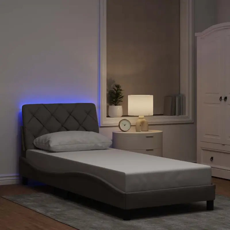 Bedframe met LED-verlichting en ademend vermogen in zwart materiaal - Taupe / 80 x 200 cm - Bedden & bedframes