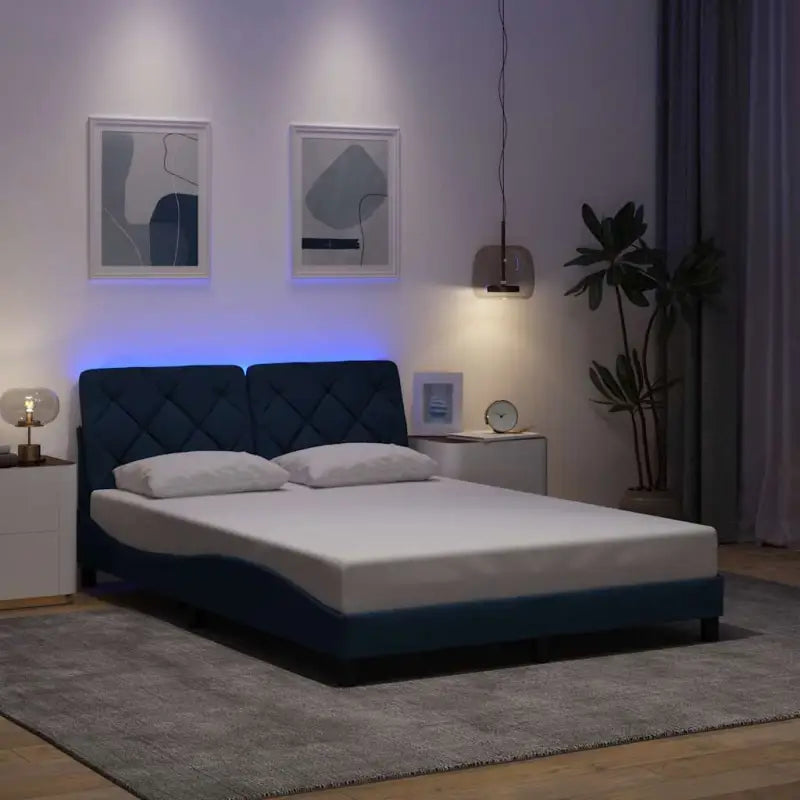 Bedframe met LED-verlichting en ademend vermogen in zwart materiaal - Blauw / 140 x 200 cm - Bedden & bedframes