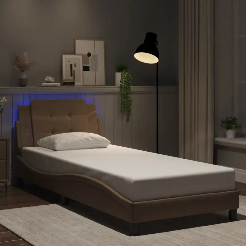 Bedframe met LED-verlichting en multiplex lattenbodem in wit materiaal - Cappuccino / 90 x 200 cm - Bedden & bedframes