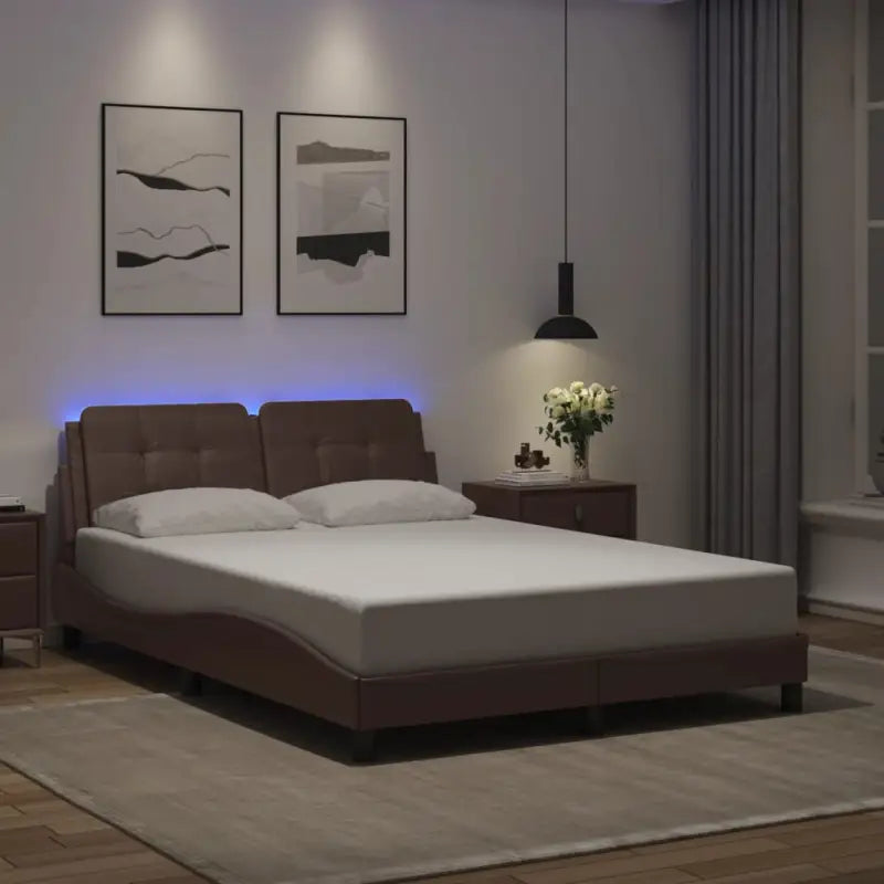 Bedframe met LED-verlichting en multiplex lattenbodem in wit materiaal - Bruin / 140 x 190 cm - Bedden & bedframes