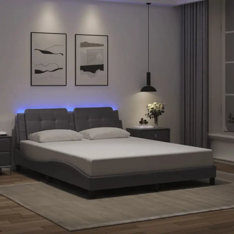 Bedframe met LED-verlichting en multiplex lattenbodem in wit materiaal - Grijs / 160 x 200 cm - Bedden & bedframes