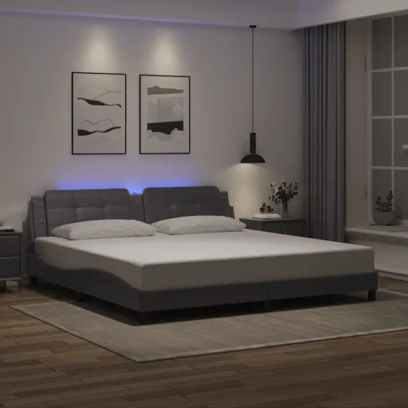 Bedframe met LED-verlichting en multiplex lattenbodem in wit materiaal - Grijs / 200 x 200 cm - Bedden & bedframes
