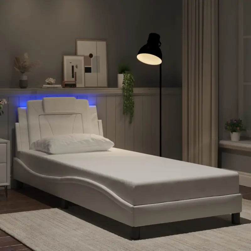 Bedframe met LED-verlichting en multiplex lattenbodem voor comfort - Wit / 90 x 190 cm - Bedden & bedframes