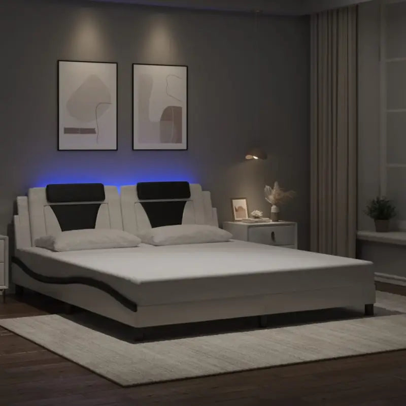 Bedframe met LED-verlichting en multiplex lattenbodem voor comfort - Wit en zwart / 180 x 200 cm - Bedden & bedframes
