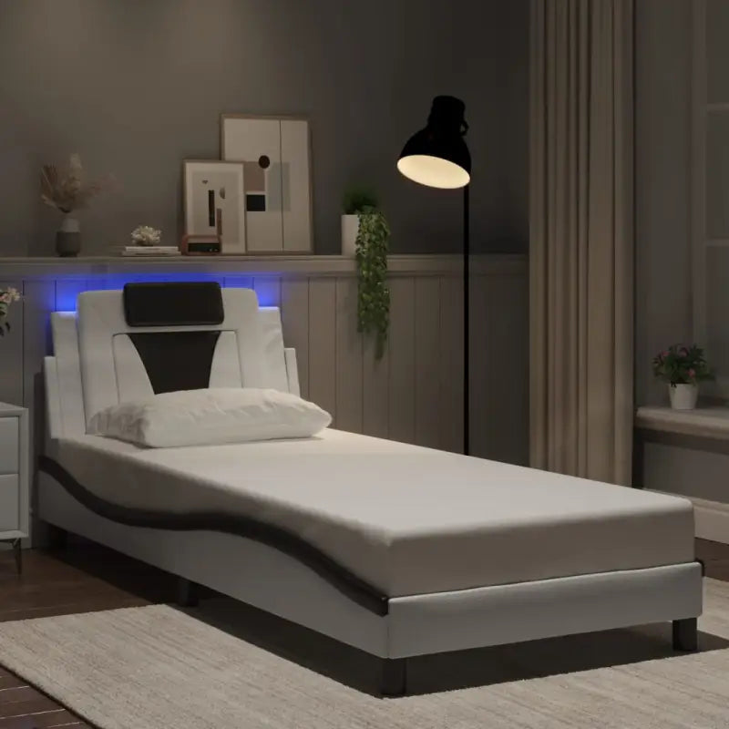 Bedframe met LED-verlichting en multiplex lattenbodem voor comfort - Wit en zwart / 90 x 200 cm - Bedden & bedframes