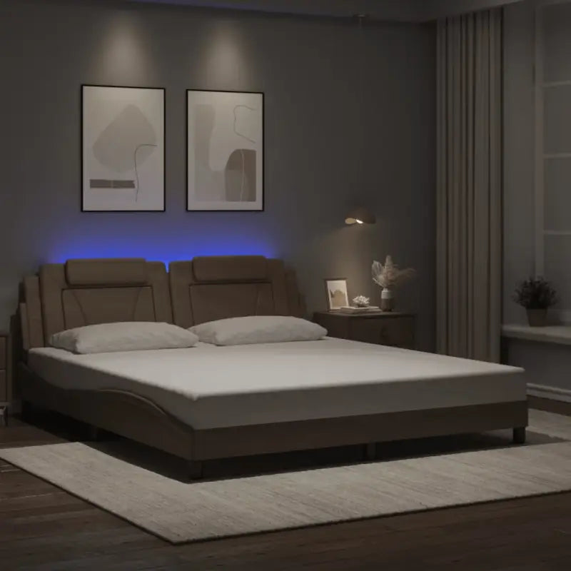 Bedframe met LED-verlichting en multiplex lattenbodem voor comfort - Cappuccino / 180 x 200 cm - Bedden & bedframes
