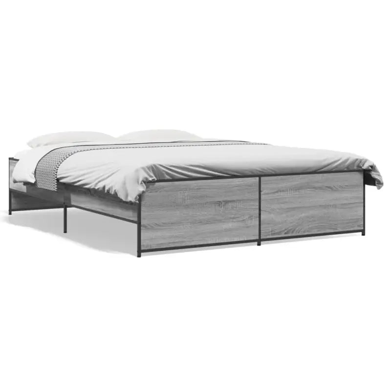 Bedframe met metalen poten en multiplex lattenbodem in grijs sonoma eiken - Bedden & bedframes