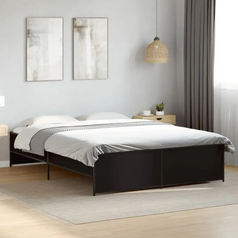 Bedframe met metalen poten en multiplex lattenbodem in grijs sonoma eiken - Zwart / 150 x 200 cm - Bedden & bedframes