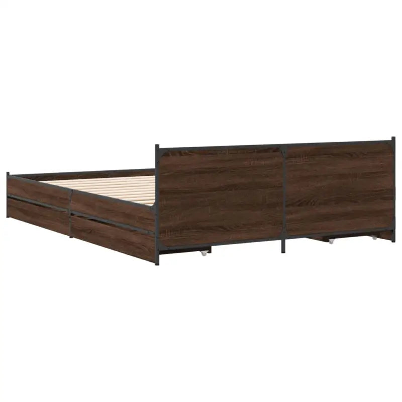 Bedframe met metalen poten en multiplex lattenbodem van bewerkt hout - Bedden & bedframes