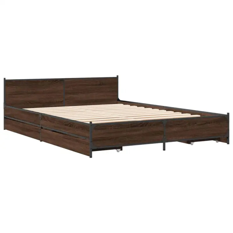 Bedframe met metalen poten en multiplex lattenbodem van bewerkt hout - Bedden & bedframes
