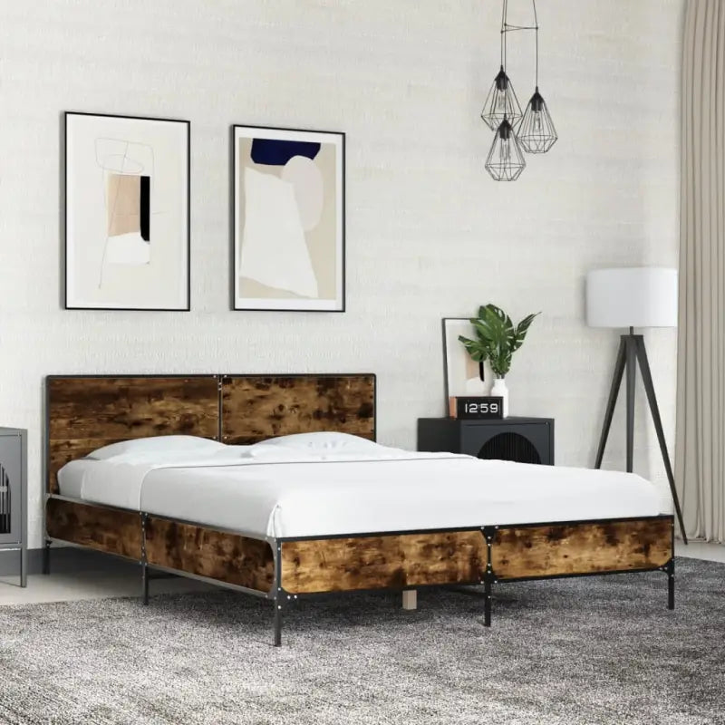 Bedframe van bewerkt hout voor een stabiele en duurzame slaapruimte - Gerookt eiken / 135 x 190 cm - Bedden & bedframes