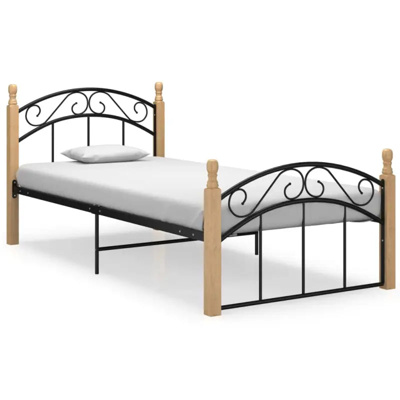 Bedframe van massief eikenhout en gepoedercoat metaal voor warme slaapkamer - Lichtbruin / 90 x 200 cm - Bedden &