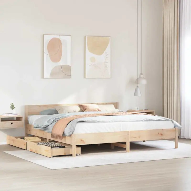 Bedframe van massief grenenhout in wit materiaal voor een goede nachtrust - Naturel / 180 x 200 cm - Bedden & bedframes
